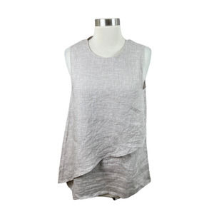 J. McLaughlin S NWOT Brown White Check Layered Linen Sleeveless Tunic